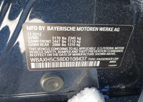 2013 BMW 528I xDrive z USA, uszkodzony, nr VIN WBAXH5C58DD108437